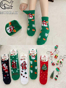 Носки женские с новогодним принтом теплые из шерсти норки MORRAH