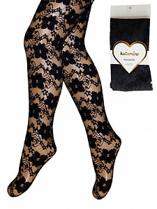 Колготки для девочки гипюровые черные KATAMINO