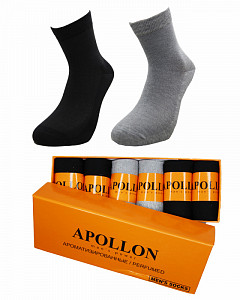 Однотонные носки из хлопка с нано серебром в подарочной коробке  APPOLON