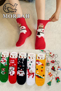 Носки женские с новогодним принтом теплые из шерсти норки MORRAH